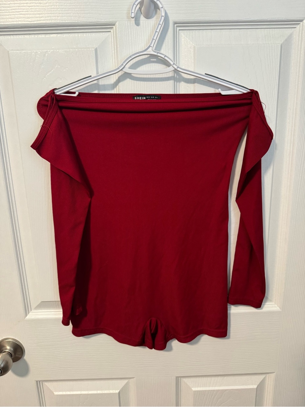 SHEIN Burgundy Off-Shoulder Long Sleeve Romper